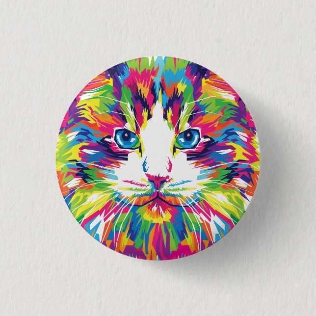 Geometrisches, prismatisches Design der Katze-Gesi Button (Vorderseite)