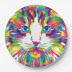 Geometrisches, prismatisches Design der Katze-Gesi Pappteller