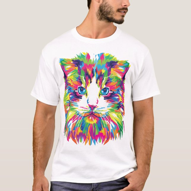 Geometrisches, prismatisches Design der Katze-Gesi T-Shirt (Vorderseite)