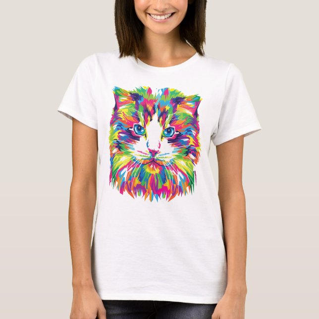 Geometrisches, prismatisches Design der Katze-Gesi T-Shirt (Vorderseite)