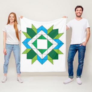 Geometrisches Quilt-Star-Mosaik-Muster Blau Grün F Fleecedecke