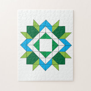Geometrisches Quilt-Star-Mosaikmuster Blau Grün Pu Puzzle