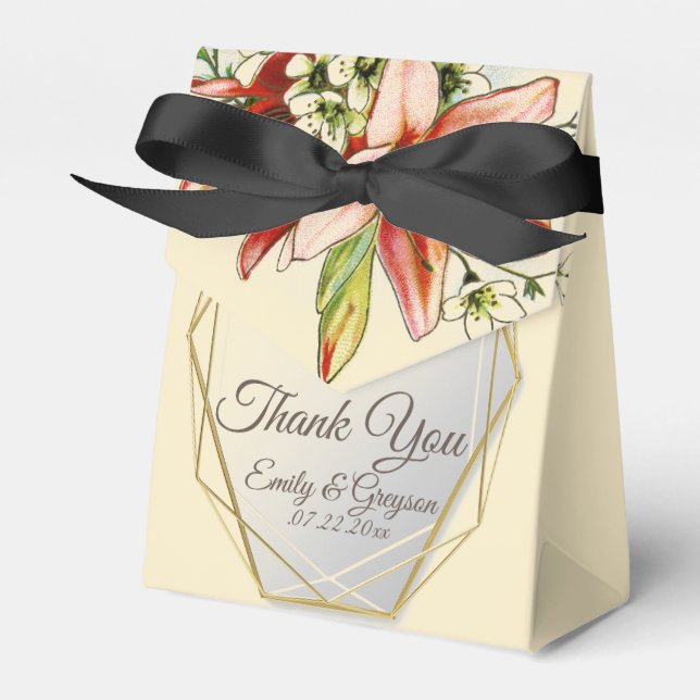 Geometrisches Rahmen mit tropischen Lilien-Hochzei Geschenkschachtel (Vorderseite)