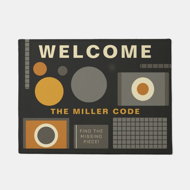 Geometrisches Rätsel mit anpassbarem Familiennamen Fußmatte (Vorderseite)