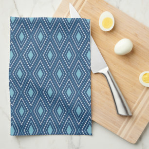 geometrisches Raute-Muster retro blau, blau, abstr Geschirrtuch