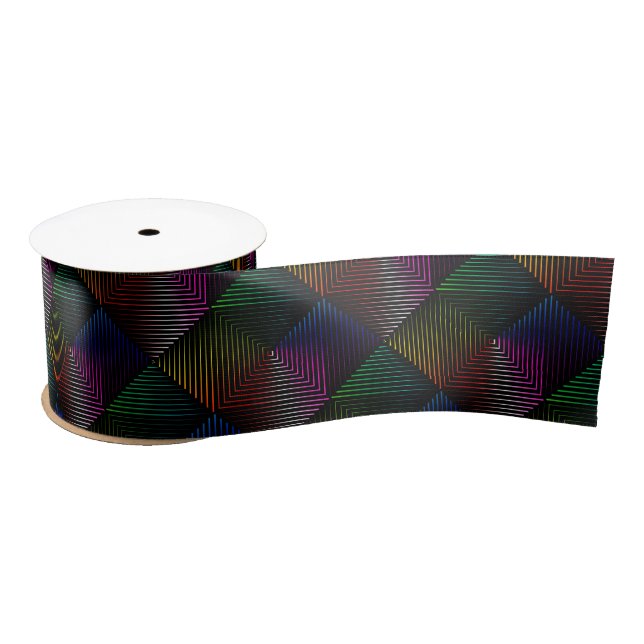 Geometrisches Regenbogendesign auf schwarz Satinband (Spule)