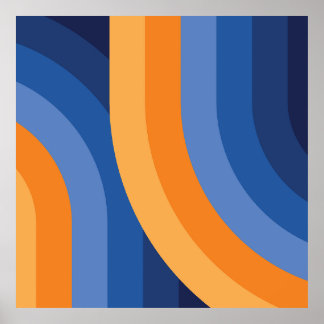 Geometrisches Regenbogenmuster in Navy Blue Orange Poster