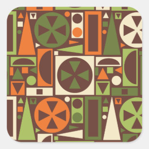 Geometrisches Retro 50er Jahre Mid-Century Modern Quadratischer Aufkleber