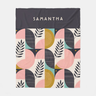 Geometrisches Retro-Blattmuster stilvoll monogramm Fleecedecke