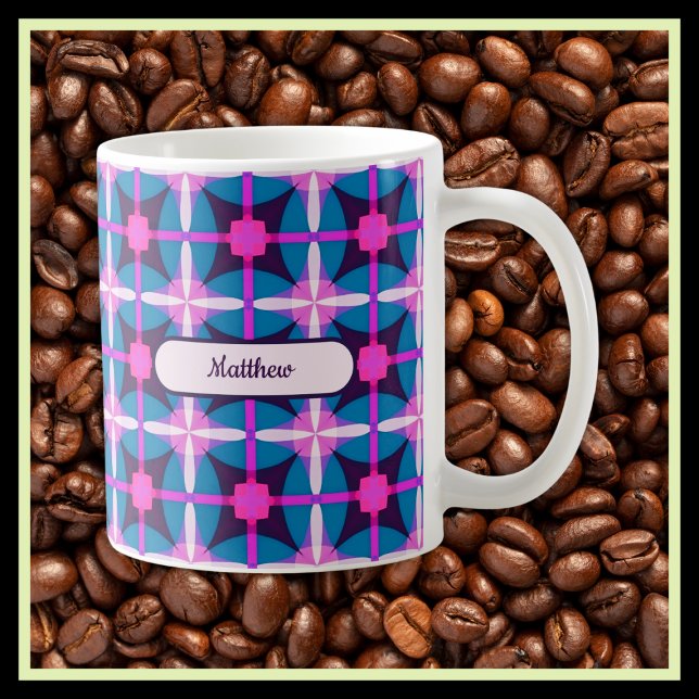 Geometrisches Retro-Design in Rosa, Lila und Blau  Kaffeetasse (Von Creator hochgeladen)