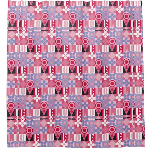 geometrisches Retro-Druckmuster Duschvorhang (Vorderseite)