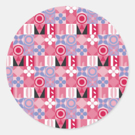 geometrisches Retro-Druckmuster Runder Aufkleber