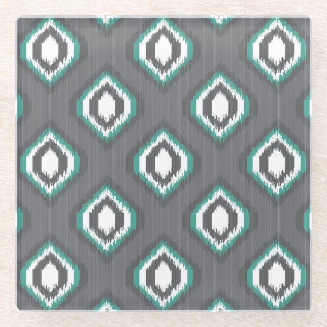 Geometrisches Retro ikat Stammes- Muster Glasuntersetzer (Vorderseite)