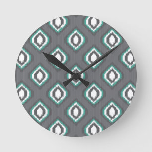 Geometrisches Retro-Ikat-Stammesmuster Runde Wanduhr