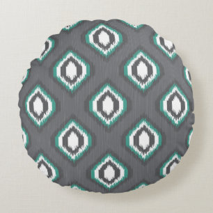 Geometrisches Retro-Ikat-Stammesmuster Rundes Kissen