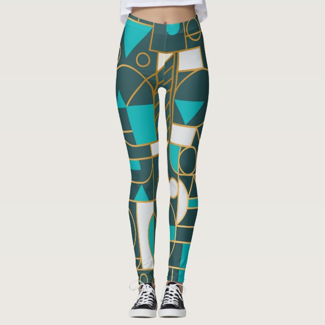 Geometrisches Retro: Minimalistisches Artwork Post Leggings (Vorderseite)