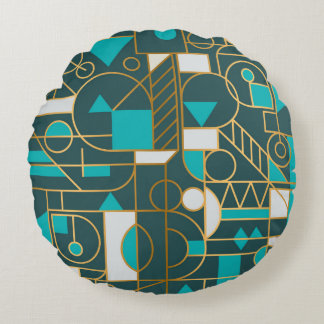 Geometrisches Retro: Minimalistisches Artwork Post Rundes Kissen