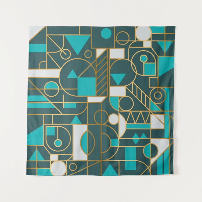 Geometrisches Retro: Minimalistisches Artwork Post Wandteppich (Vorderseite)
