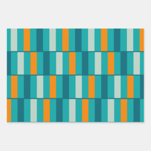 Geometrisches Retro Modernes Aquamarines Aqua Oran Geschenkpapier Set