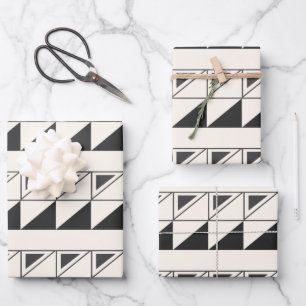 Geometrisches Retro-Muster für Schwarz und Weiß-Mi Geschenkpapier Set