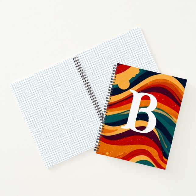 Geometrisches Retro Waves Rainbow Monogram Notizbuch (Innenseite)