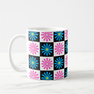 Geometrisches rosa blaues Blumenmuster Kaffeetasse