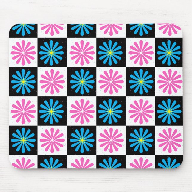 Geometrisches rosa blaues Blumenmuster Mousepad (Vorne)