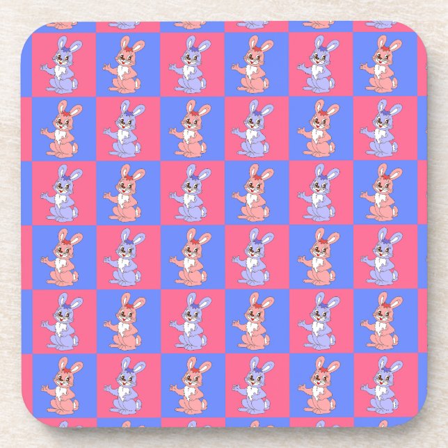 Geometrisches rosa blaues Kaninchenmuster Getränkeuntersetzer (Vorderseite)