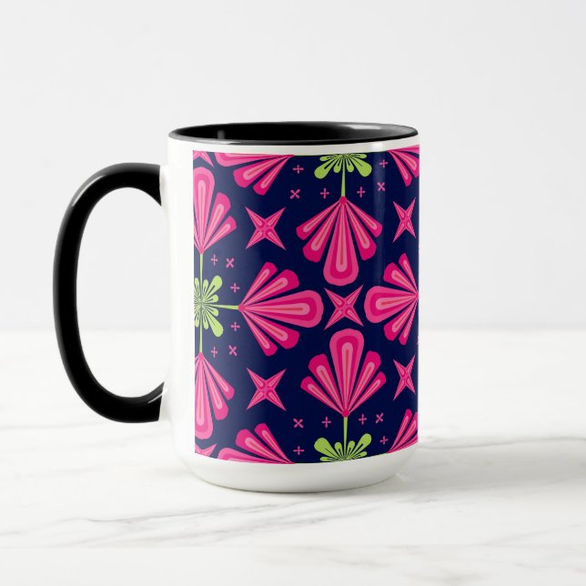 Geometrisches rosa Blumenblatt abstraktes Muster Tasse (Links)