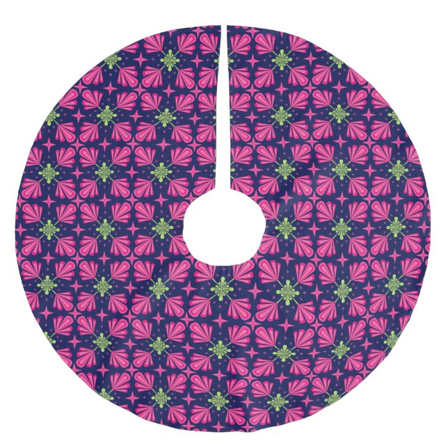 Geometrisches rosa Blumenblätter-Abstraktmuster Polyester Weihnachtsbaumdecke (Vorderseite)