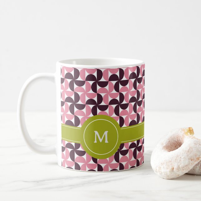 Geometrisches rosa Burgundy Limones Monogramm Kaffeetasse (Mit Donut)