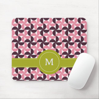 Geometrisches rosa Burgundy Limones Monogramm Mousepad