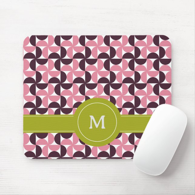 Geometrisches rosa Burgundy Limones Monogramm Mousepad (Mit Mouse)