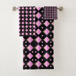 Geometrisches rosa Diamantmuster Badhandtuch Set