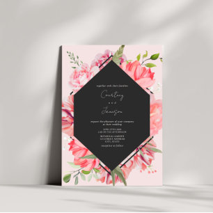 Geometrisches rosa florales Einladen zur Hochzeit Einladung