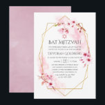 Geometrisches rosa Frühjahr Blossom Bat Mitzvah Einladung<br><div class="desc">Rosa Aquarell florale Fledermaus Mitzvah Einladung mit Sakurenblüte mit goldenem geometrischem Rahmen,  angepasst an Ihre Event-Besonderheiten.</div>