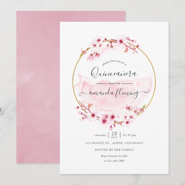 Geometrisches rosa Frühlingskirsche Blossom Quince Einladung (Vorne/Hinten)