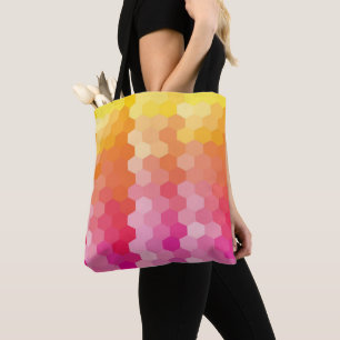 Geometrisches Rosa & Gelbes Hexagon Tote Bag - Mod
