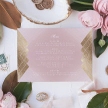 Geometrisches rosa Gold Gatsby Wedding Menü