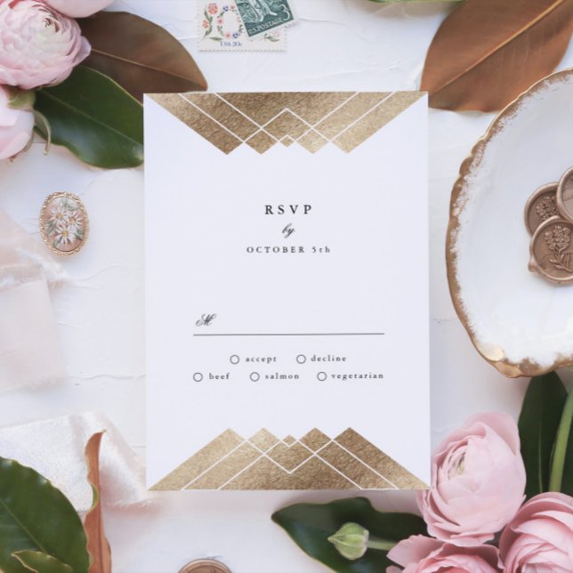 Geometrisches rosa Gold Gatsby Wedding RSVP (Von Creator hochgeladen)