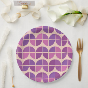 Geometrisches rosa Lila Muster des mittleren Jahrh Pappteller