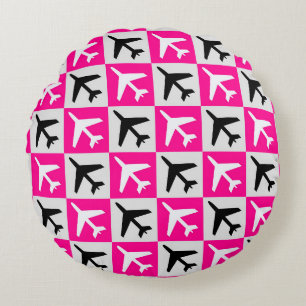 Geometrisches rosa Luftfahrzeug Rundes Kissen