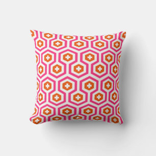 Geometrisches rosa Orange Hexagon und Kreuzmuster Kissen