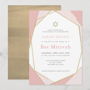Geometrisches Rosa und Gold Bat Mitzvah Einladung