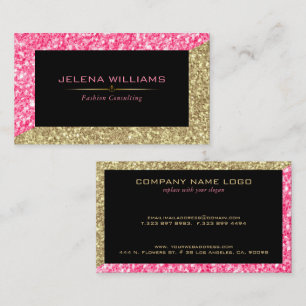 Geometrisches rosa und goldenes Glitzer Modern Des Visitenkarte