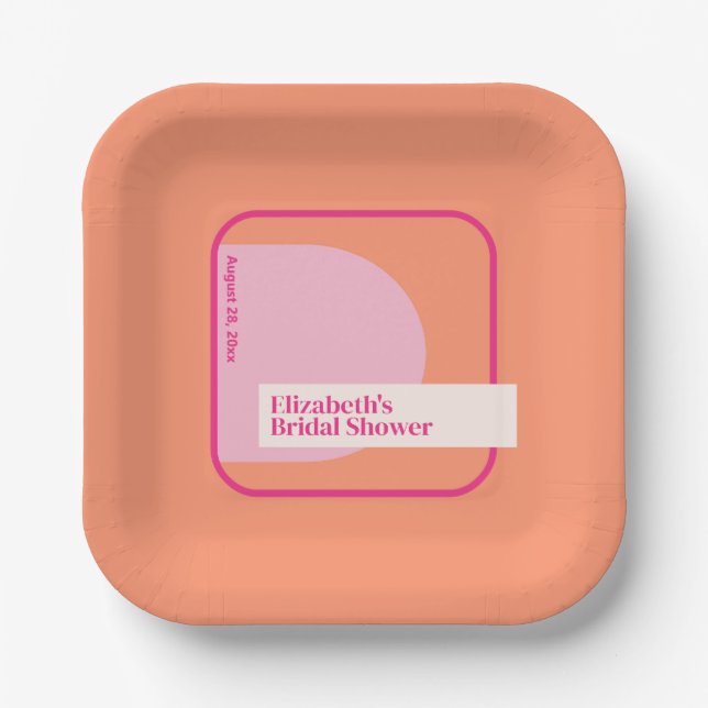 Geometrisches Rosa und Orange Pappteller (Vorderseite)