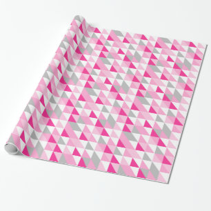 Geometrisches rosa, weißes graues Dreiecksmuster Geschenkpapier