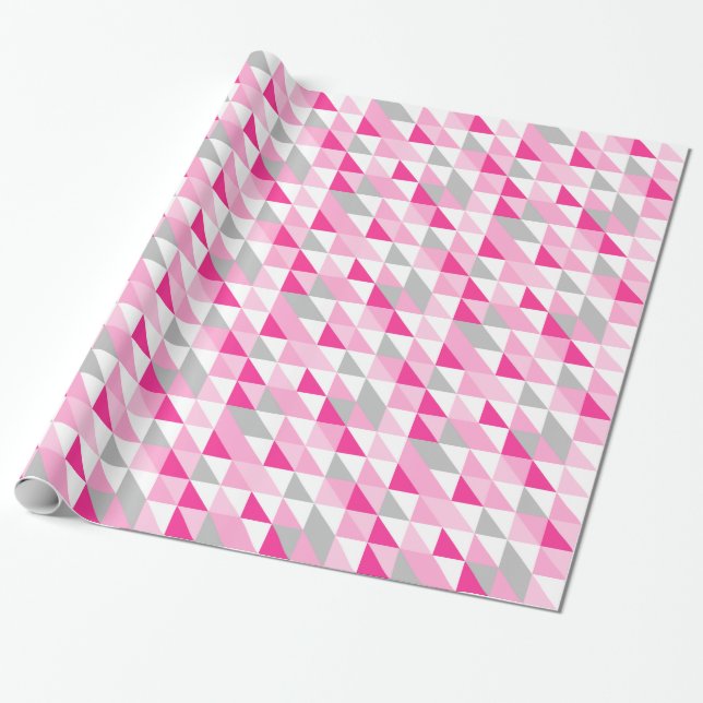 Geometrisches rosa, weißes graues Dreiecksmuster Geschenkpapier (Ungerollt)