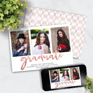 Geometrisches Rose Gold Handgeschriebenes Abschlus Ankündigung