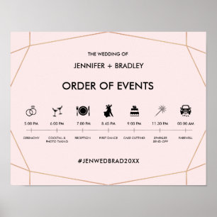 Geometrisches Rose Gold Wedding Timeline-Zeichen Poster